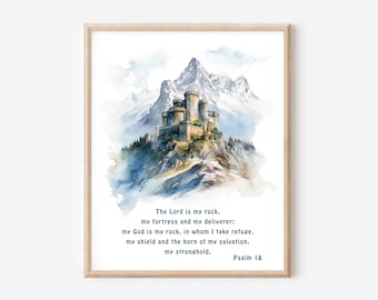 The Lord is my rock, my fortress and my deliverer, my God is my rock Psalm 18 verse 2, Christian Poster Print, Bible Quote Art Painting