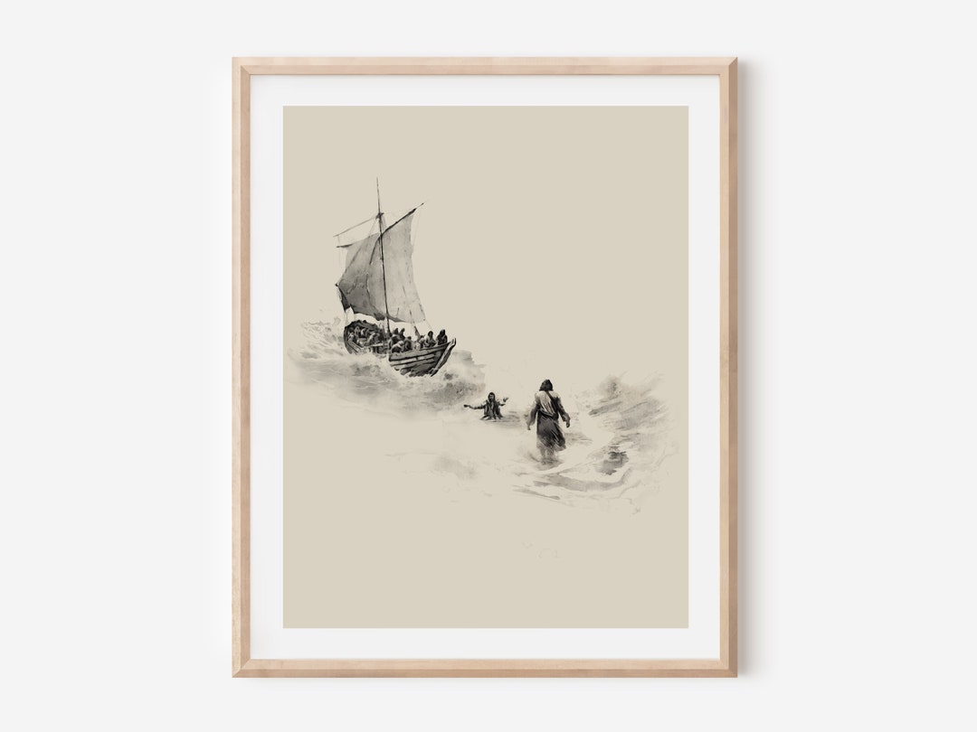 Peter and Jesus Walk on Water Christian Poster Print Picture Painting ...