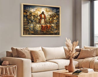 Water into Wine at Cana | Geometric Cubist Christian Art Print | Canvas & Framed Poster