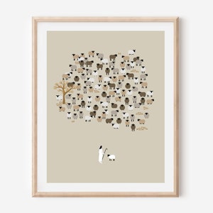 Jesus Leaves the 99 Print Parable of the Lost Sheep, Christian Art Poster Picture Painting Bible Artwork Boho Minimalist, Good Shepherd