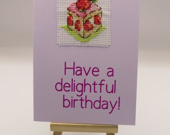 Handmade cross stitched cake birthday card