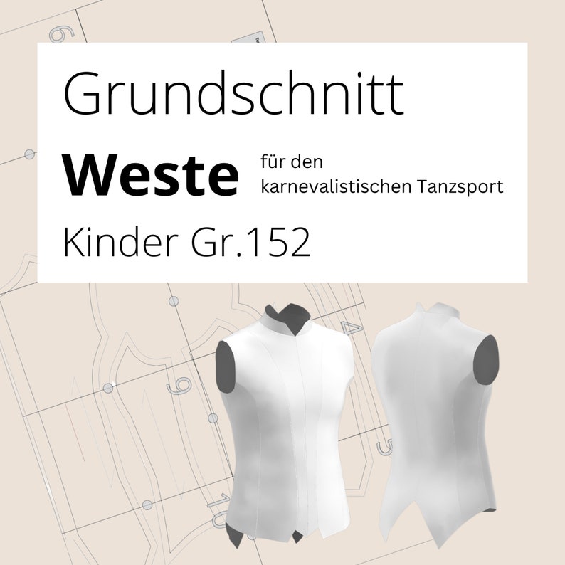 Grundschnittmuster Weste für den karnevalistischen Tanzsport gr.152 Bild 1