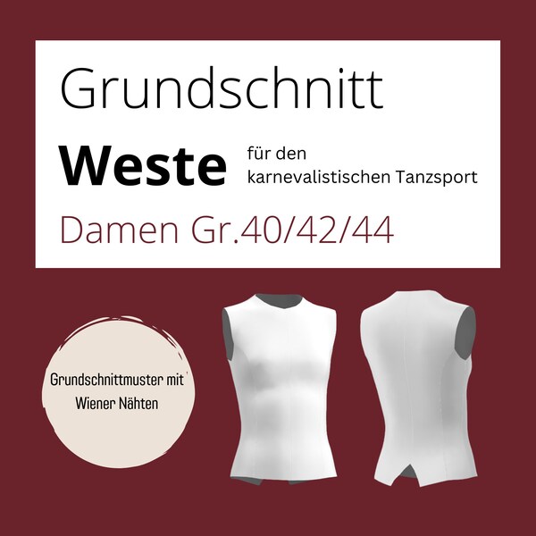 Basis-Schnitt Weste für den karnevalistischen Tanzsport - Damen Gr. 40/42/44