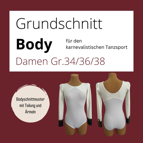 Basis-Schnitt Body für den karnevalistischen Tanzsport - Damen Gr. 34/36/38