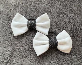 Hair bows white with black glitter ribbon