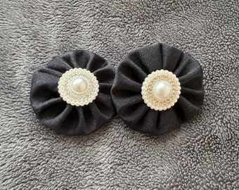 Black hair rosettes with silver rhinestone button