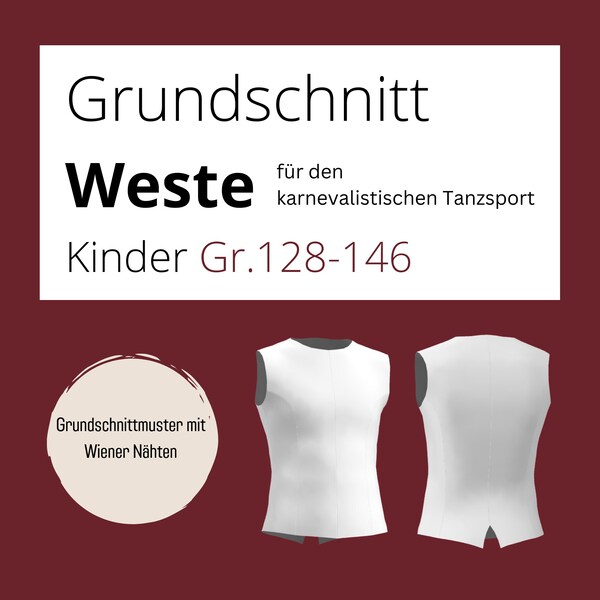 Basis-Schnitt Weste für den karnevalistischen Tanzsport - Kinder Gr. 128-146