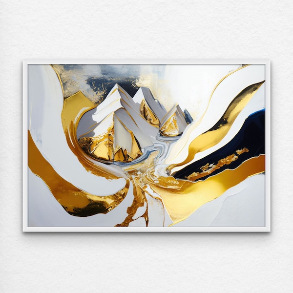 Abstract Gold Mountain | Digital Wall Art | Gold and White Wall Art | Download | Printable Wall Art