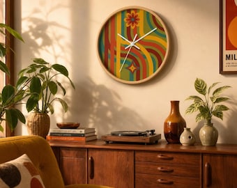 70s Retro Wall Clock Colorful Mid Century Kitchen Decor