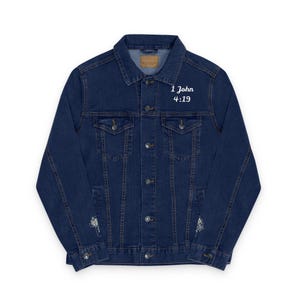 Unisex Embroidered Denim Jacket Inspirational Denim Apparel Casual Everyday Wear Gift for Her Stylish Faith-Based Fashion