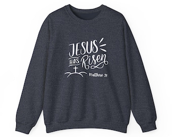 Bluza z okrągłym dekoltem „Jezus zmartwychwstał” – Chrześcijańska odzież wielkanocna