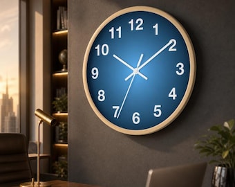 Modern Blue Wall Clock | Minimalist Scandinavian Wall Decor | Silent 10" Wood Frame Clock for Living Room, Office, Bedroom & Kitchen