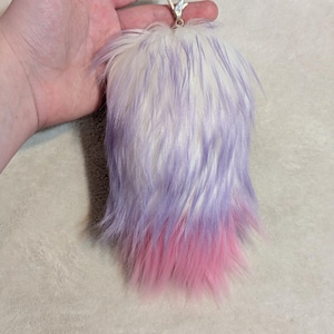 Small Pride Tail Keychain – Purple, White & Pink – 6 Inch Stuffed Furry Keychain – Therian Gear – Cosplay or Bag Charm – Handmade