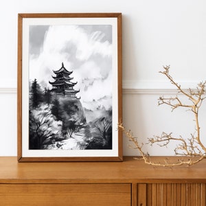 Large Wall Art | Art Replica | Riverside Landscape | Giclee Silk Print | Oriental Pillows | Framed Wall Art | Zhao Ruyin | Chinese Style