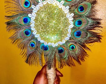 Mother Oshun Peacock Feather Fan