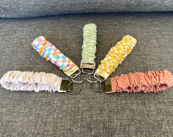 Handmade Cotton Scrunchie Wristlet Keychain | Soft Fabric Key Holder