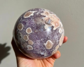 HQ Amethyst Flower Agate with Quartz Sphere