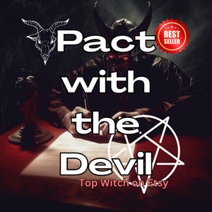 May include: Dark, dramatic image with the text "Pact with the Devil" and a horned figure with red eyes. A pentagram and goat head are also visible. The words "Best Seller" are in a red circle.