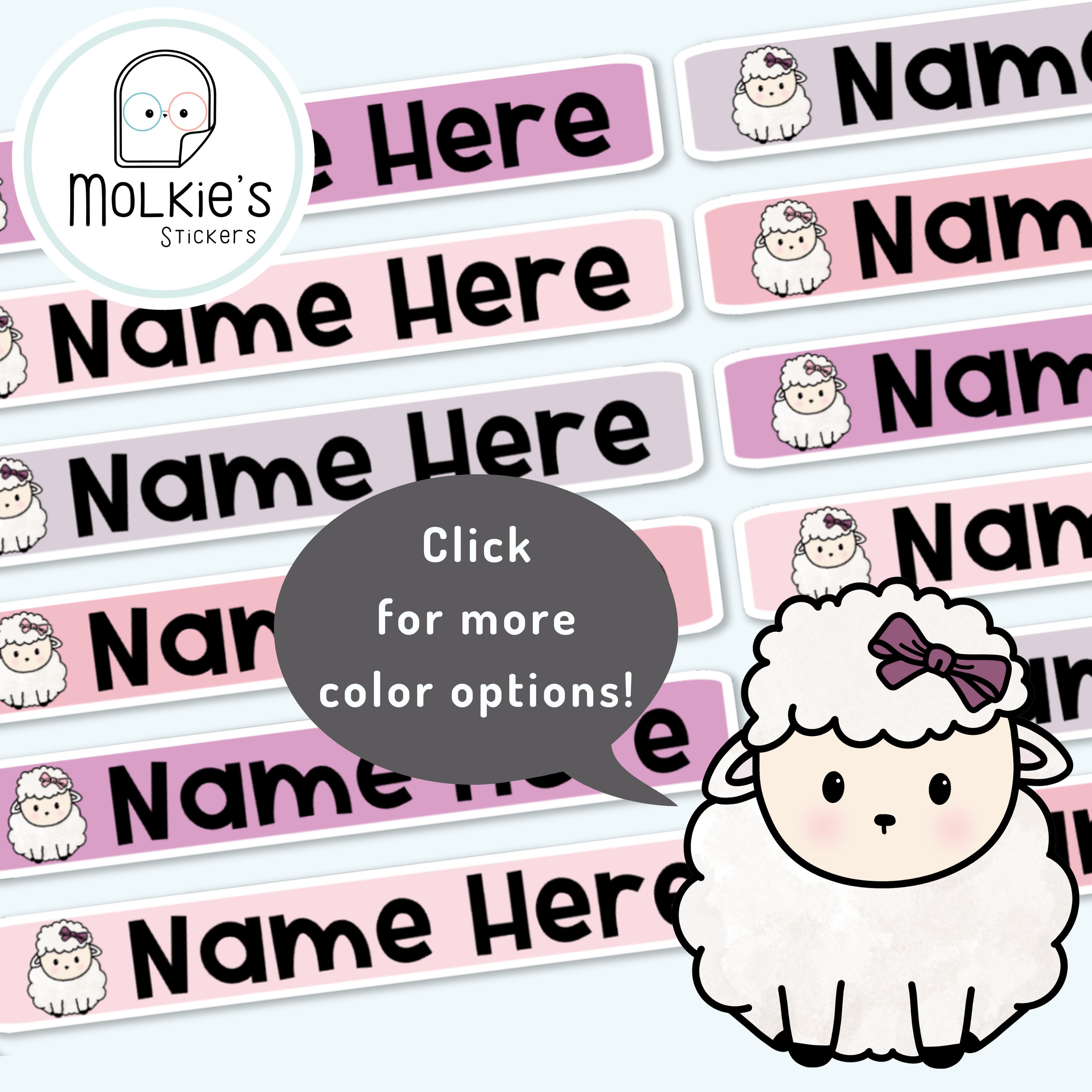 Sheep With Labels Cute Sheep Waterproof Name Label for Kids School Supplies Stickers the ...