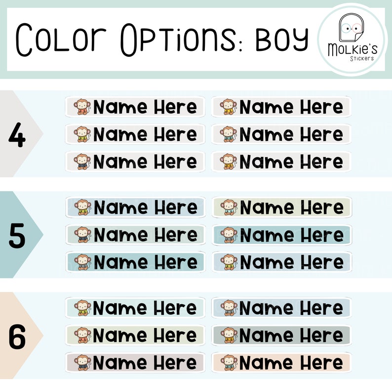 Cute Monkey Waterproof Name Label for Kids School Supplies Personalized ...