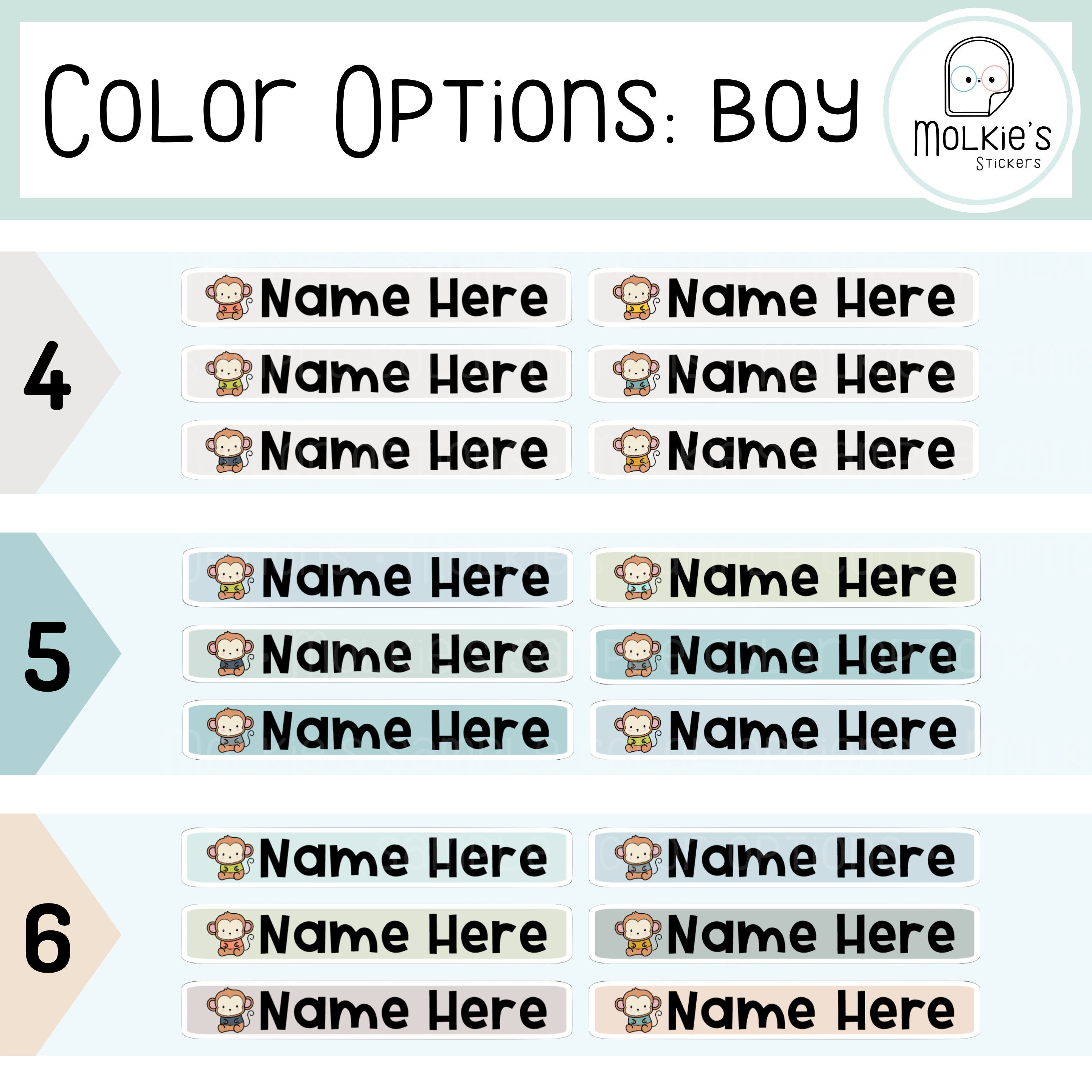 Cute Monkey Waterproof Name Label for Kids School Supplies Personalized ...