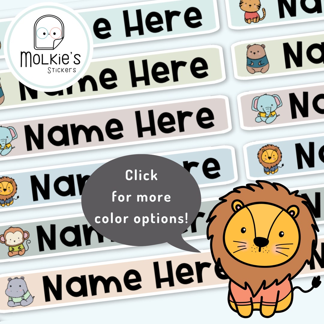Cute Jungle Animals Waterproof Name Label for Kids Water Bottle ...