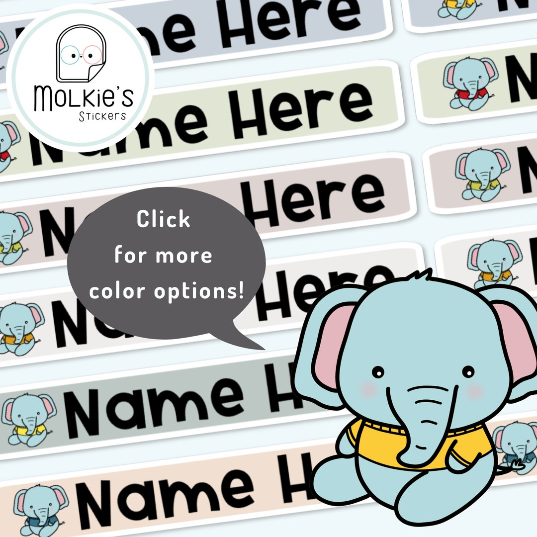 Cute Elephant Waterproof Name Label for Kids School Supplies ...