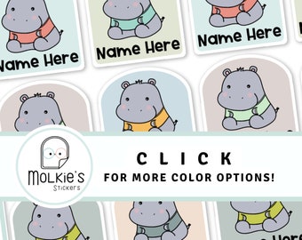 Dishwasher Safe Cute Name Label Hippopotamus Animal Customized School Supplies labels for Kids Name stickers for Daycare Stickers