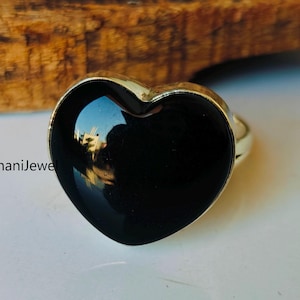 Black Onyx Ring, 925 Silver Sterling Ring, Handmade Ring, Black Onyx Jewelry, Gemstone Ring, Heart shape Ring, Black Onyx, Statement Ring