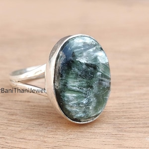 Seraphinite Ring, 925 Sterling Silver Ring, Women Ring, Handmade Ring, Seraphinite Jewelry, Statement Jewelry, Silver Ring, Gemstone Ring
