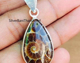 Ammonite Fossil Pendant: Sterling Silver Women's Jewelry