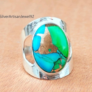 Peacock Turquoise Ring, Turquoise Ring, Blue Turquoise Ring, Green Turquoise Ring, 925 Silver Sterling Ring, Peacock Dahlia Jewelry Gifts