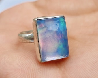Aurora Opal Ring: Sterling Silver Statement Jewelry