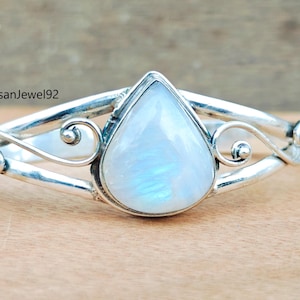 Moonstone Bangle, 925 Silver Sterling Bangle, Adjustable Bangle, Handmade Jewelry, Gemstone Bangle, Rainbow Moonstone Bangle, Gift For Her
