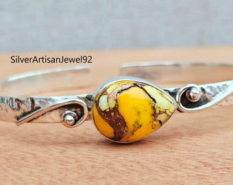 Yellow Mohave Turquoise Bangle: Sterling Silver Cuff Bracelet