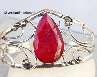 Brazalete de rubí hecho a mano: pulsera de piedras preciosas de plata de ley 925