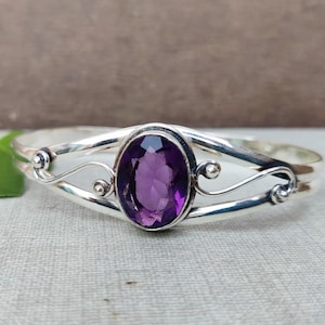 Amethyst Bangle, Amethyst Jewelry, 925 Silver Sterling Bangle, Handmade Bangle, Gemstone Bangle, Adjustable Bangle, Silver Bracelet