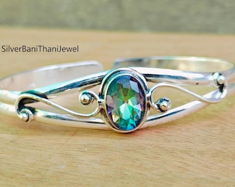 Mystic Topaz Silver Bangle Bracelet: Handmade Women's Jewelry