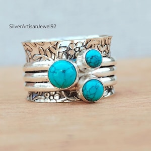 Blue Turquoise Ring, 925 Silver Ring, Women Ring, Handmade Ring, Turquoise Ring, Turquoise Jewelry, Beautiful Ring, Spinner Ring, Band Ring