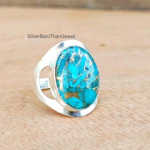 Blue Copper Turquoise Ring, Turquoise Jewelry, Turquoise Ring, 925 Silver Ring, Blue Ring, Blue Turquoise Ring, Women Ring, Silver Ring