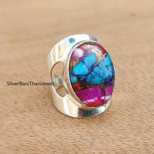 Anel de turquesa rosa, anel de turquesa de cobre, anel de pedra preciosa, joias de turquesa rosa, anel de prata esterlina 925, anel de turquesa de cobre rosa