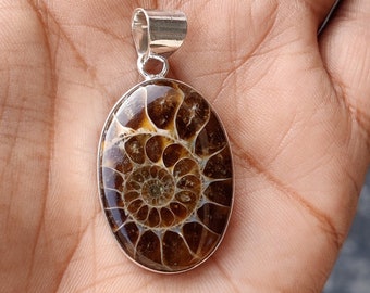 Ammonite Fossil Pendant: Handmade Sterling Silver Women's Jewelry