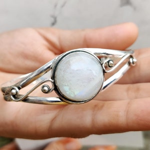 Rainbow Moonstone Bangle: Handmade Boho Statement Jewelry