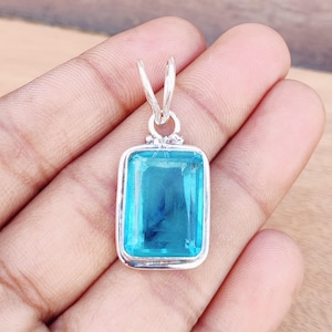 Blue Topaz Pendant, Statement Jewelry, Handmade Pendant, Gemstone Pendant, 925 Silver Sterling Pendant, Silver Necklace, Blue Topaz Jewelry