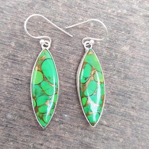 Green Turquoise Earrings, Turquoise Earrings, Green Earrings, Women Earrings, Turquoise Jewelry, Gift For Her, Silver Earrings