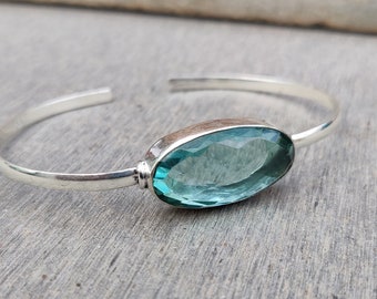 Aquamarine Bangle, Aquamarine Bracelet, Handmade Bangle, Cuff Bangle, Gemstone Bangle, 925 Sterling Silver Bangle, Adjustable Bangle