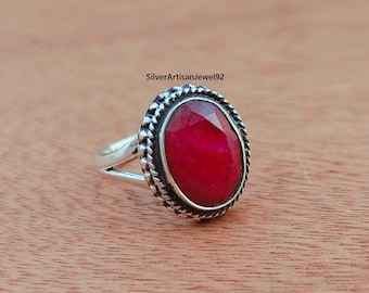Rubin Edelsteinring, 925 Silber Ring, Handgemachter Rubin Ring