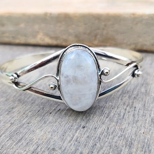 Handmade Rainbow Moonstone Bangle: 925 Sterling Silver Women's Jewelry