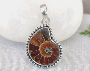 Ammonite Fossil Pendant: Handmade Silver Jewelry