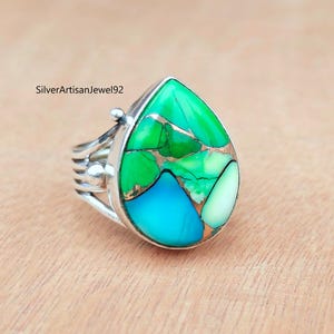 Peacock Dahlia Turquoise Ring, Peacock Dahlia Ring, Silver Ring, Gemstone Ring, 925 Silver Sterling Ring, Peacock Dahlia Jewelry, Boho Ring